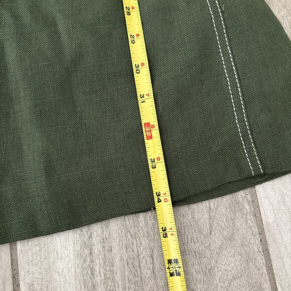 Tory Burch Nadia Dress Green Linen Short Sleeve Size 6 Belted Lined Zip Green - Picture 9 of 13